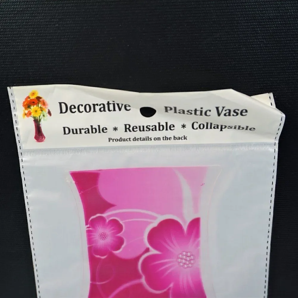 Decorative Reusable Plastic Vase Pink Folding Collapsible Novelty No Glass